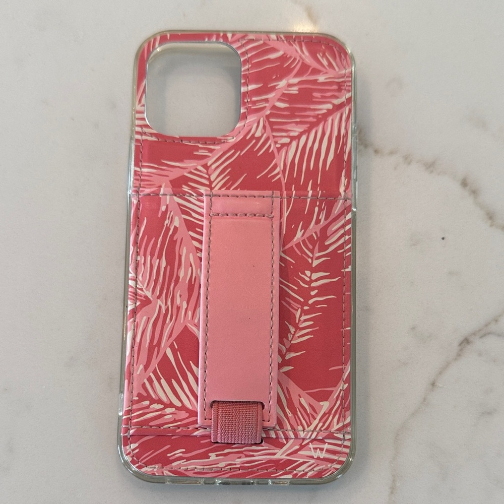 Walli iPhone 12/12 Pro Pink Tropical Palm Print Phone Case with Strap